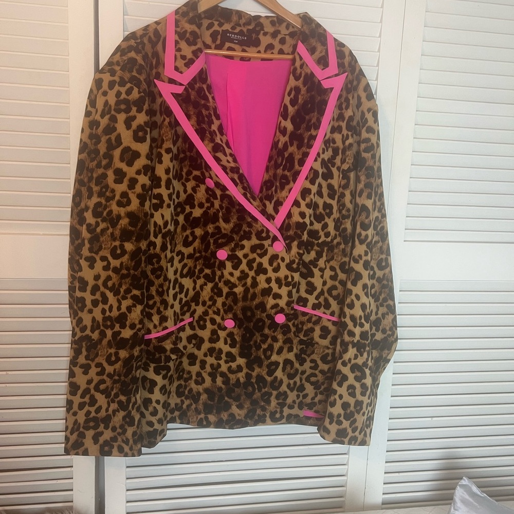 Rebdolls Leopard Print Blazer with Pink Trim